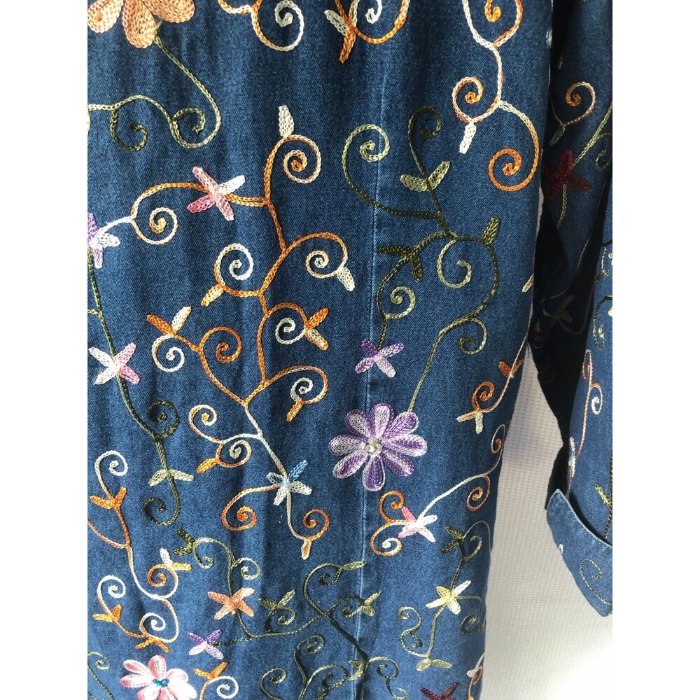 Vintage Life Style Womens 1X Denim Jacket Floral Embroidered Grannycore 90s - Picture 11 of 16